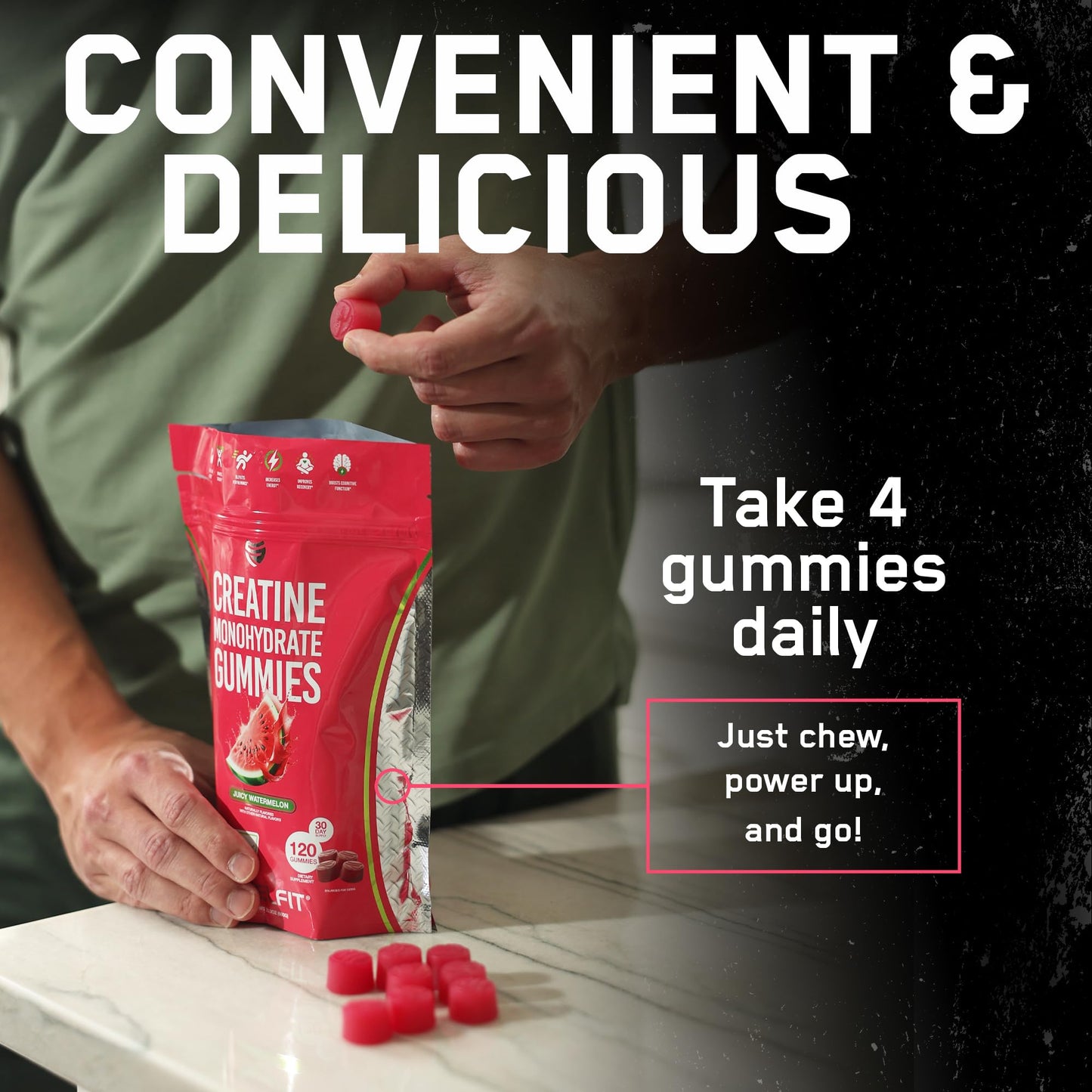 SteelFit Creapure Creatine Gummies - 5g per Serving, Juicy Watermelon, 120 Gummies