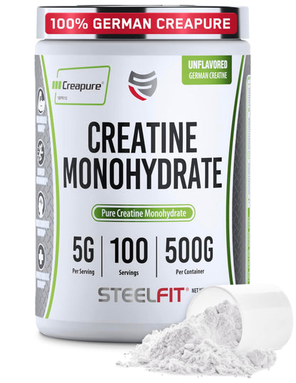 SteelFit Creapure Creatine Monohydrate Powder - Unflavored, German Micronized Creatine