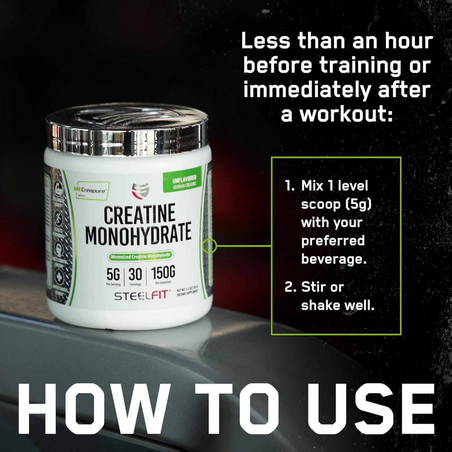 SteelFit Creapure Creatine Monohydrate Powder - Unflavored, German Micronized Creatine
