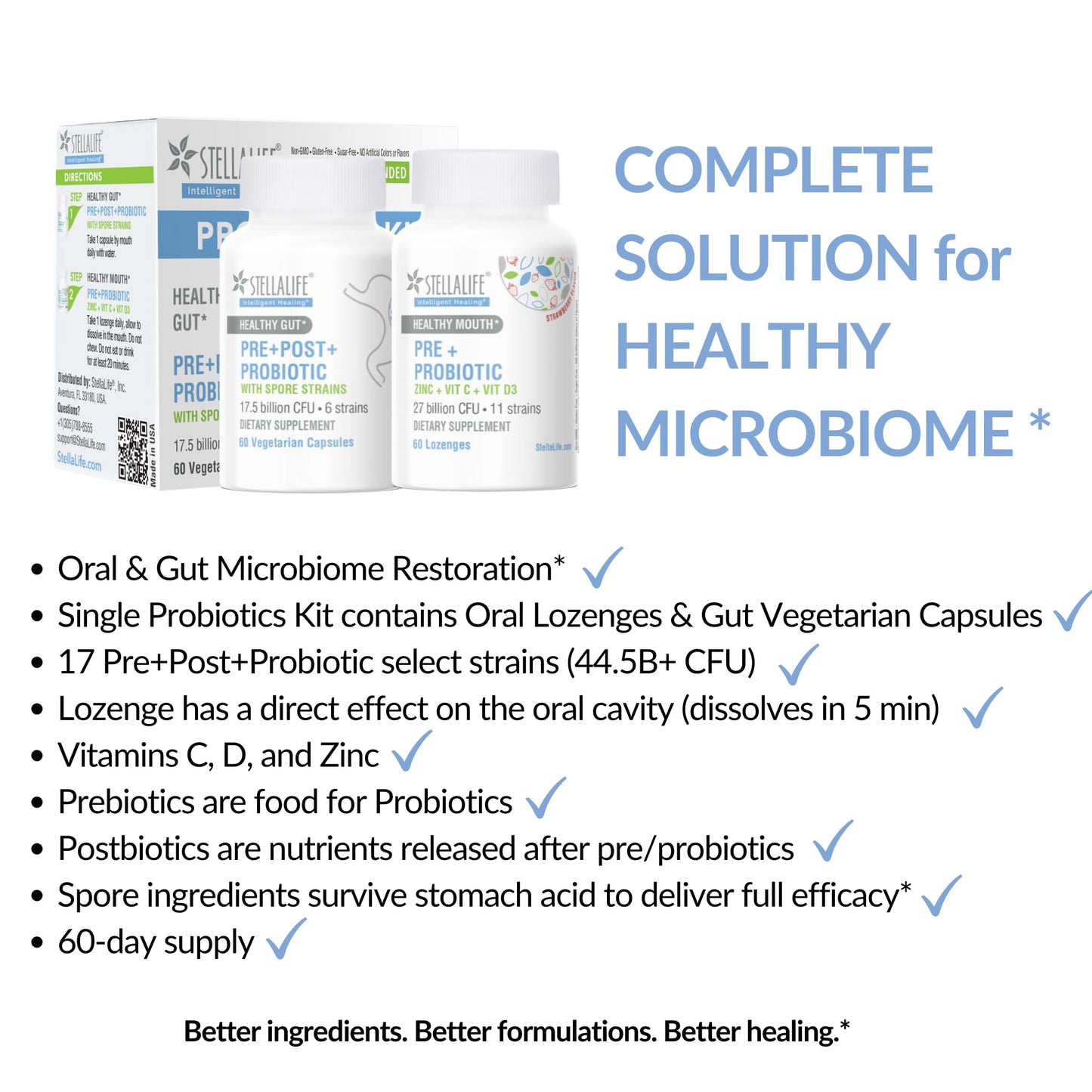 StellaLife Probiotics Kit: Oral & Gut – 44.5B CFU, 11 Oral + 6 Gut Strains, Strawberry (60-Day)
