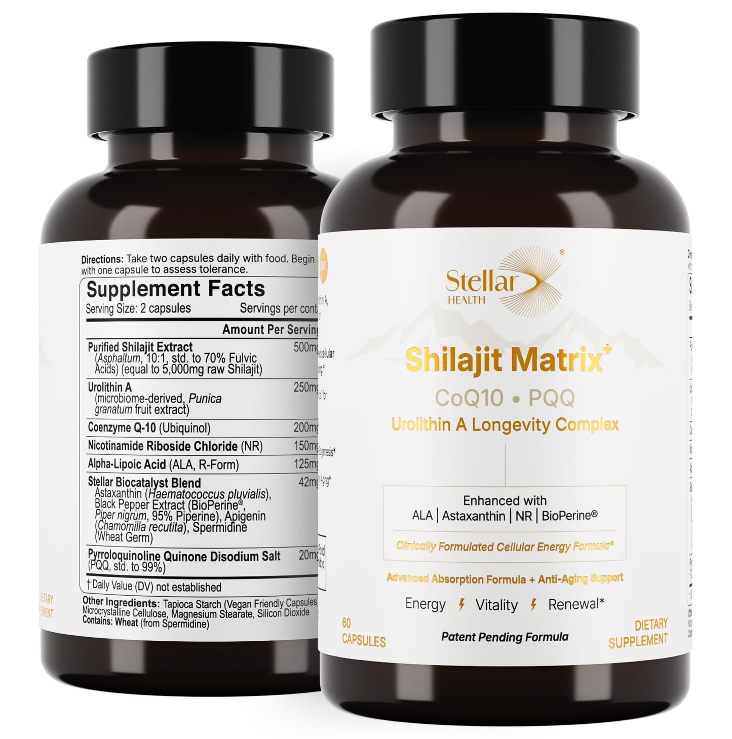 Stellar Health Clinical Mitochondrial Complex – Shilajit & NAD+ Booster with Ubiquinol CoQ10, NR, PQQ, ALA, Astaxanthin | 60 Vegan Capsules