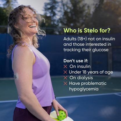 Stelo Glucose Biosensor & App by Dexcom – CGM, 2-Pack, 15‑Day Wear, iOS & Android