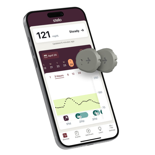 Stelo Glucose Biosensor & App by Dexcom – CGM, 2-Pack, 15‑Day Wear, iOS & Android