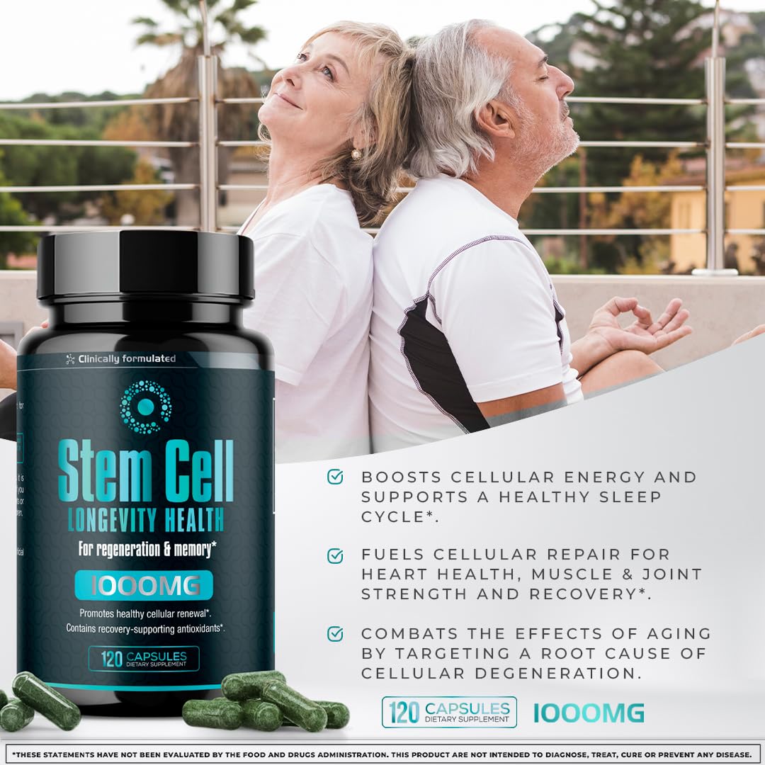Premium Stem Cell Supplements 1,000mg (240 Caps) – Boost Immunity, Reduce Joint Soreness, Anti-Aging & Longevity with Spirulina & Chlorella