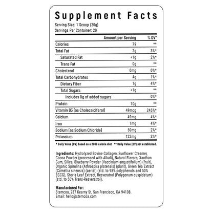 Stemcoa NCR1 - Natural Cellular Renewal & Rejuvenation | Collagen Powder, Milk Chocolate
