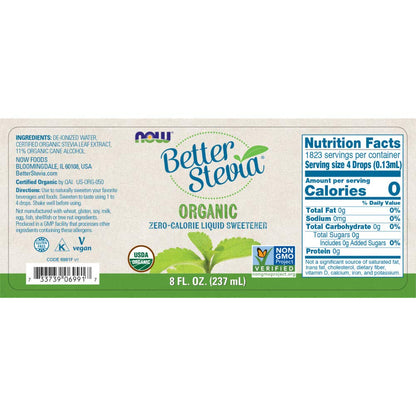 Stevia Extract Organic NOW Foods 8 oz Liquid - Zero-Calorie Sweetener