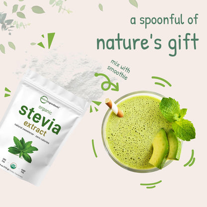 Pure Organic Stevia Powder – 4 oz, Reb-A Green Leaf Extract, Zero Calorie, Keto Friendly