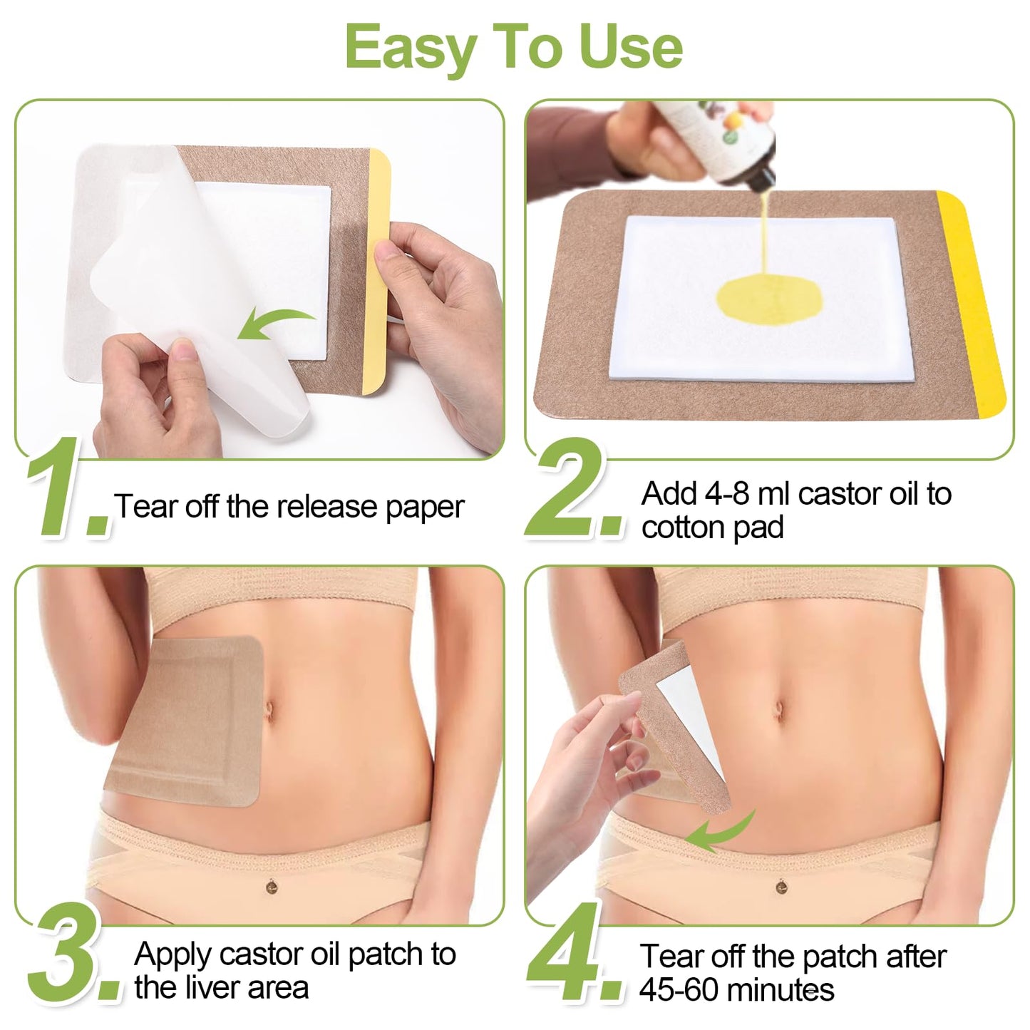 STFOCE 20pcs Castor Oil Pack Wrap – Self-Adhesive, Organic, No Leakage, No Wash, 7.9x5.5 in, Oil Included
