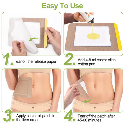 STFOCE 20pcs Castor Oil Pack Wrap – Self-Adhesive, Organic, No Leakage, No Wash, 7.9x5.5 in, Oil Included