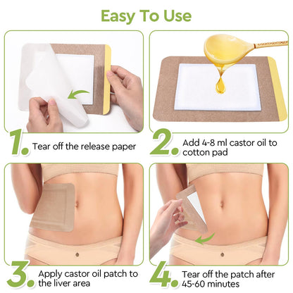STFOCE Castor Oil Pack Wrap – Organic, Self-Adhesive, 7.9x5.5 in (Pack of 18)