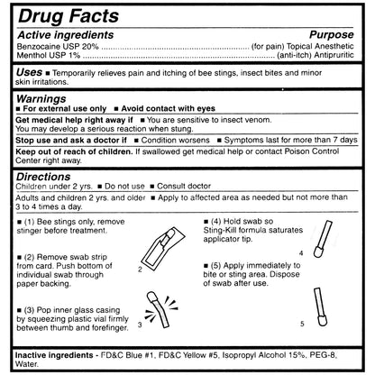 Sting-Kill First Aid Anesthetic Swabs – Instant Pain & Itch Relief (5-count, Pack of 2)