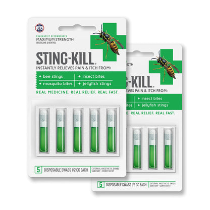Sting-Kill First Aid Anesthetic Swabs – Instant Pain & Itch Relief (5-count, Pack of 2)