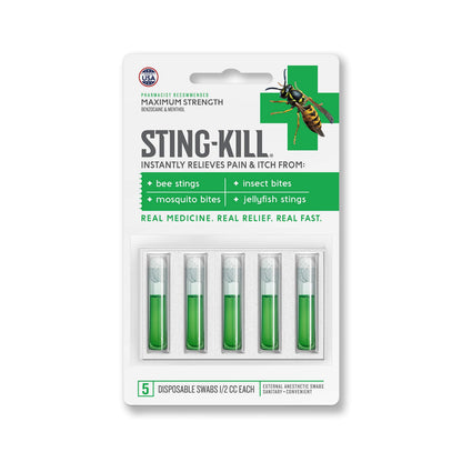 Sting-Kill First Aid Anesthetic Swabs – Instant Pain & Itch Relief (5-count, Pack of 2)