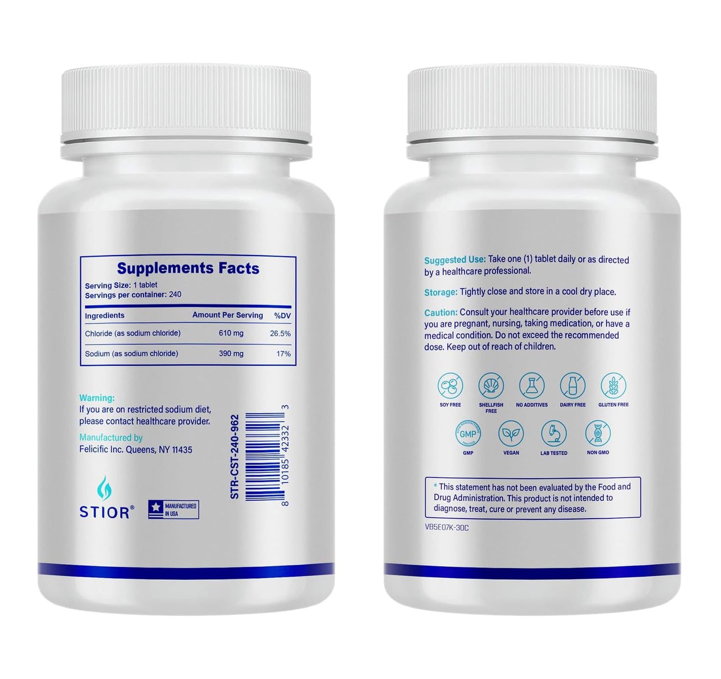 STIOR Sodium Chloride Tablets 1000mg – 240 Count | Electrolyte Replenisher (Made in USA)
