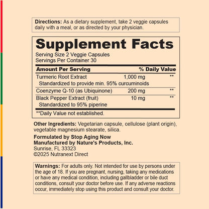 Stop Aging Now CoQ10 200mg – 60 Capsules | Antioxidant Curcumin Complex