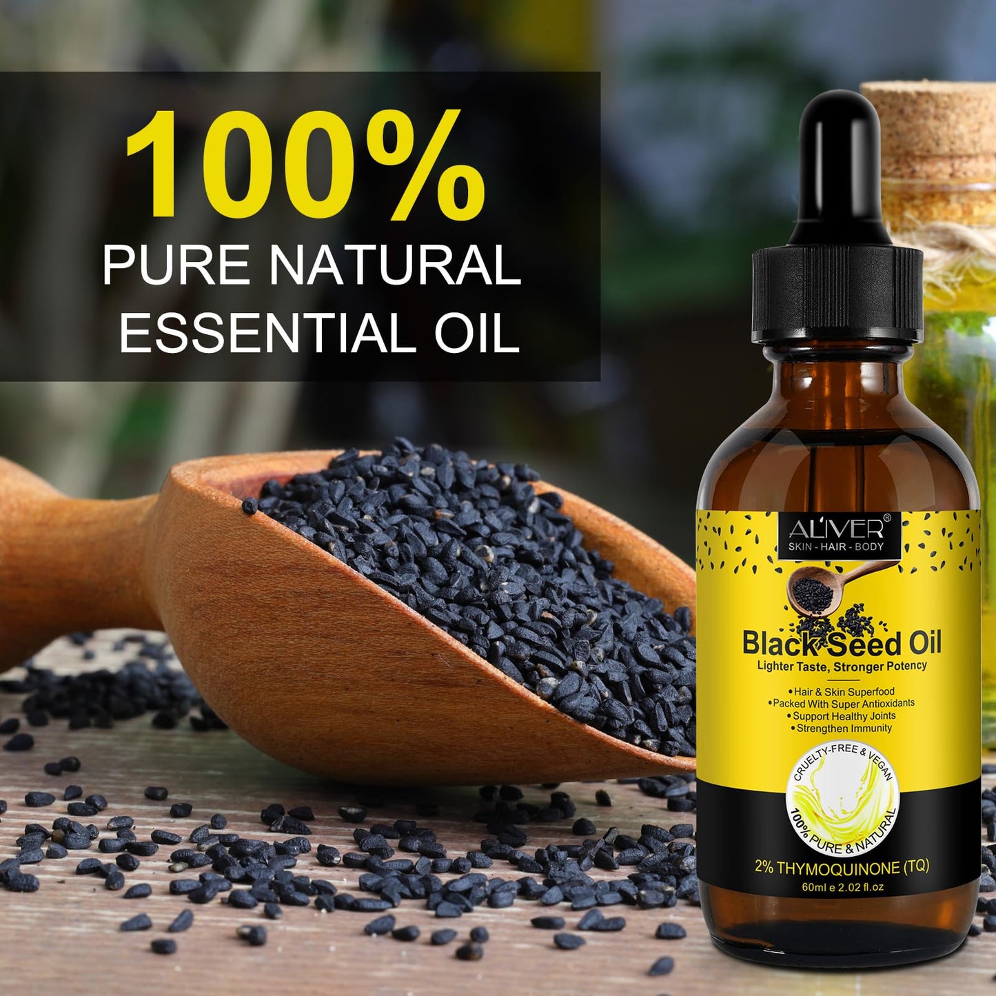 Black Seed Oil Organic Cold Pressed - 2% Thymoquinone | Turkish Nigella Sativa 60ml