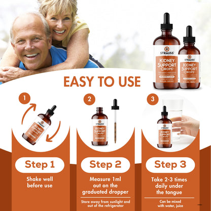 Strauss Naturals Kidney Support Drops for Men and Women – Vegan, Non-GMO, Spearmint Flavor, 225 ml
