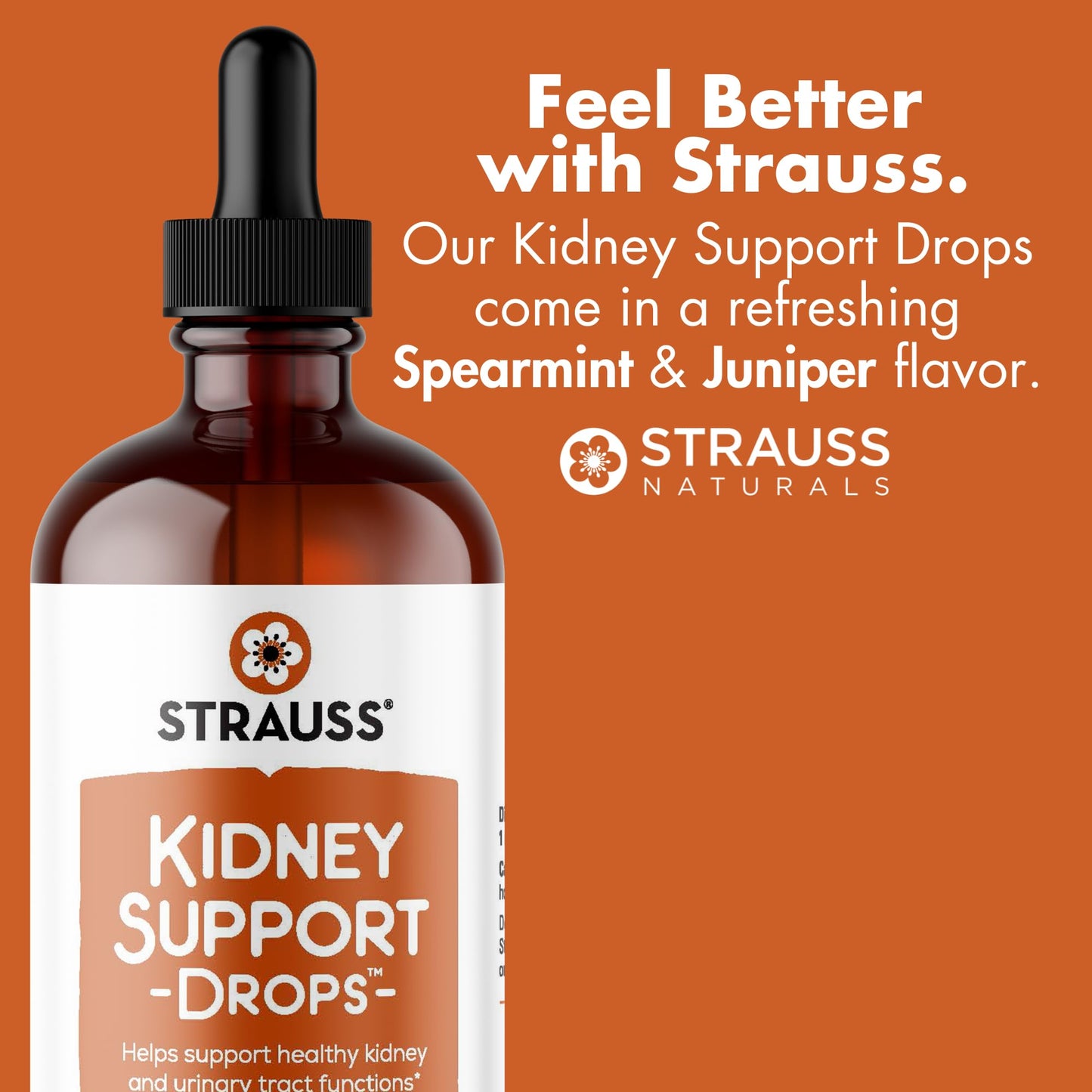 Strauss Naturals Kidney Support Drops for Men and Women – Vegan, Non-GMO, Spearmint Flavor, 225 ml