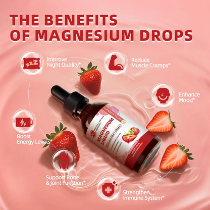 (3 Pack) Magnesium Glycinate Liquid Drops - High Absorption, Strawberry Flavor