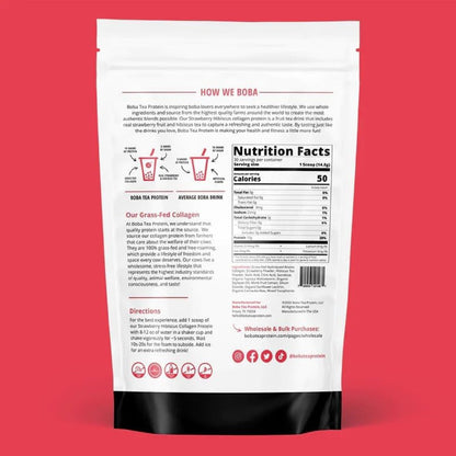 Strawberry Hibiscus Collagen Powder – Grass-Fed, 30 Servings