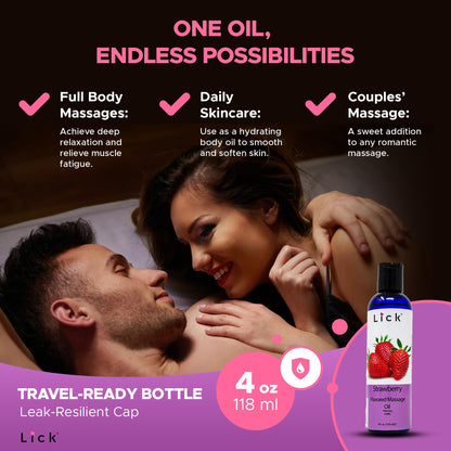 Lick Strawberry Massage Oil with Natural Vitamin E - Aromatherapy & Moisturizing 4 oz
