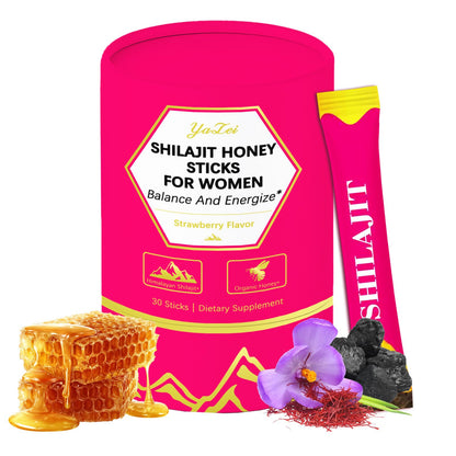 Strawberry Shilajit Honey Sticks for Women – Saffron, Shatavari Extract & Shilajit Resin, 30 Sticks, Energy & Hormone Balance