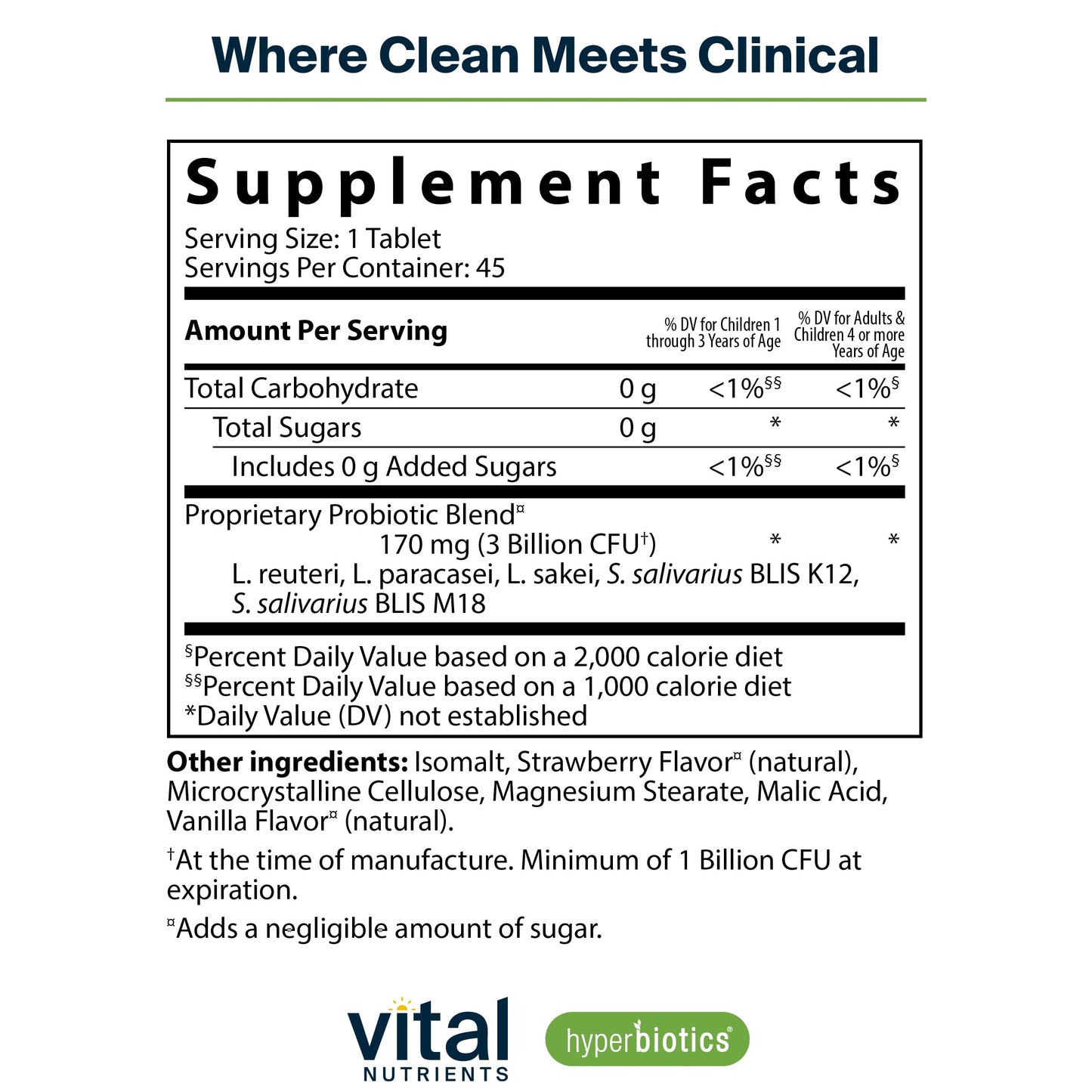 Hyperbiotics Vital Nutrients Pro Kids Probiotic ENT – Strawberry-Vanilla Sugar-Free