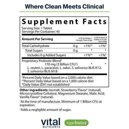 Hyperbiotics Vital Nutrients Pro Kids Probiotic ENT – Strawberry-Vanilla Sugar-Free