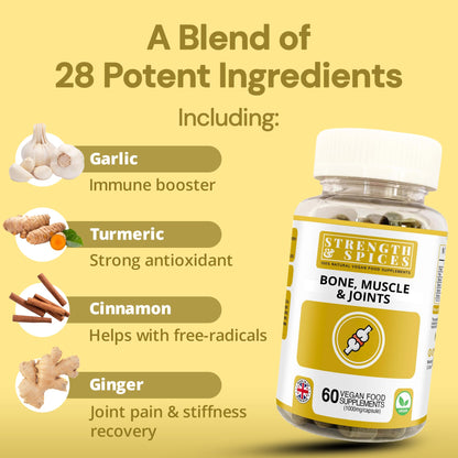Strength & Spices Bone, Muscle & Joints – 28 Ingredients, 1000mg Vegan UK Made