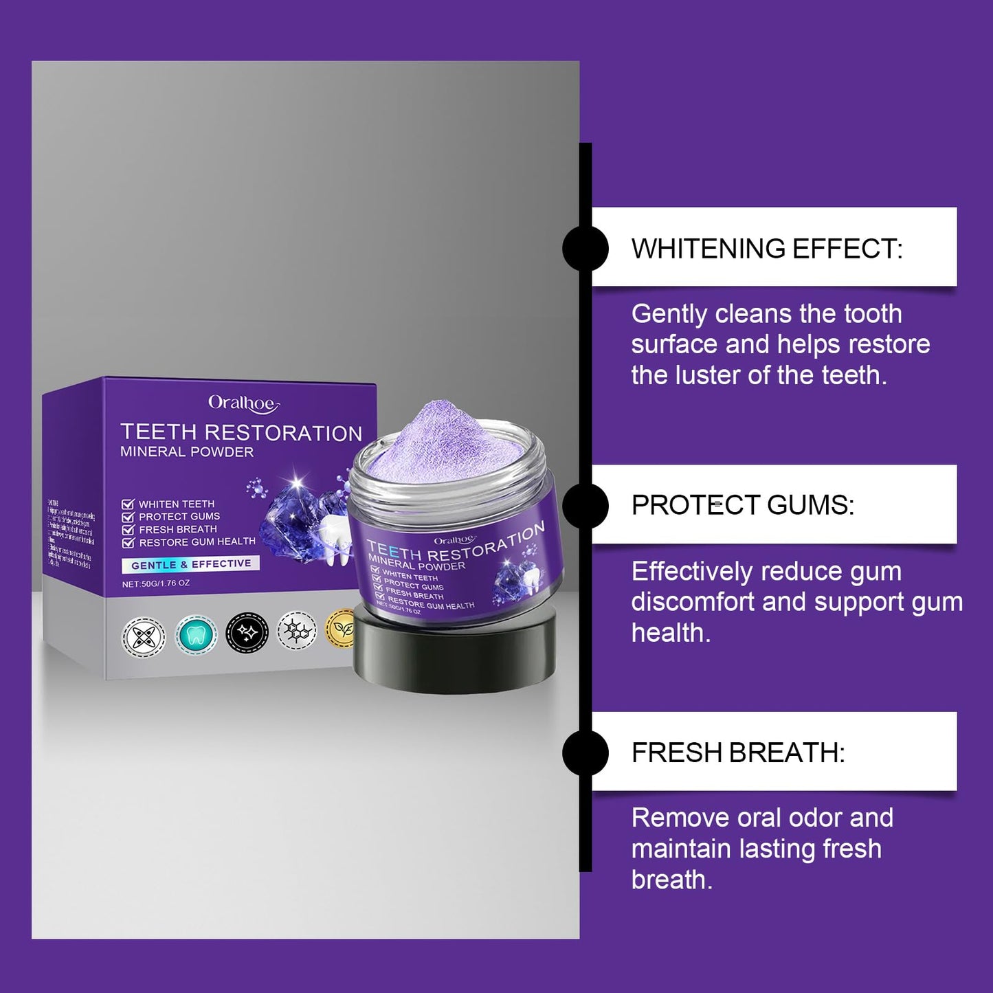 2Pcs Teeth Restoration Mineral Powder - Purple Whitening Mineral Powder for Fresh Breath, Strengthens Teeth & Gums - Gentle & Non-Irritating