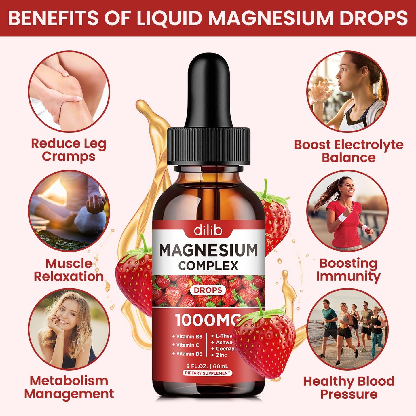 Triple Magnesium Complex Liquid Drops 1000mg - Stress Relief, Calm & Mood Support (2 Pack)