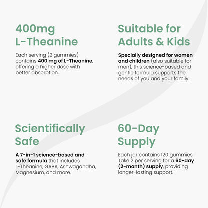 Stress Support Gummies for Kids & Adults | L-Theanine 400mg, Magnesium, GABA & Ashwagandha