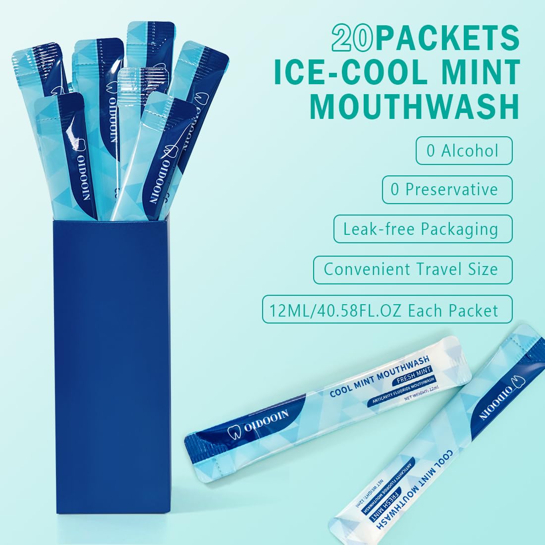 Strong Mint Mouthwash Alcohol Free - TSA Travel Mouthwash for Adults (20 Pack)
