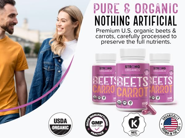 Strong Organics Beet & Carrot Capsules – Nitric Oxide Booster | USA Grown, 120 Vegan Caps