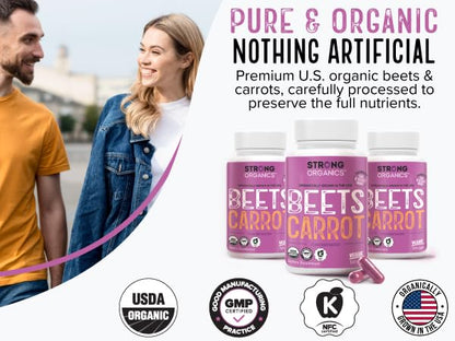 Strong Organics Beet & Carrot Capsules – Nitric Oxide Booster | USA Grown, 120 Vegan Caps