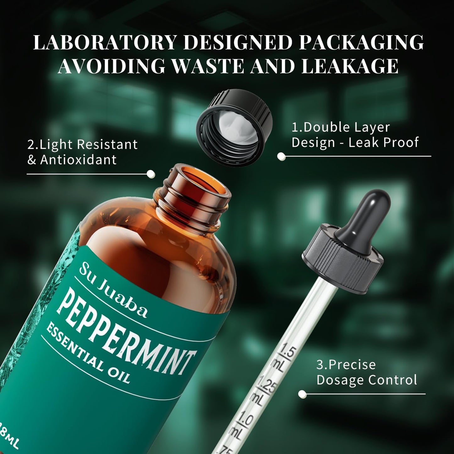 SU JUABA Peppermint Essential Oil - 4 oz / 118 ml, 100% Pure & Natural for Aromatherapy, Diffuser, Skin & Hair