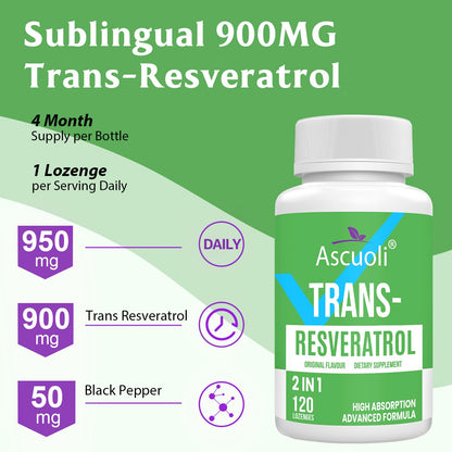 Sublingual Trans-Resveratrol Purity 99% – 3-in-1 NAD+ Boost, Immune & Energy Support | 120 Lozenge