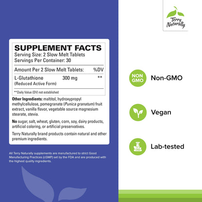 Terry Naturally Clinical Glutathione – High-Absorption Vegan Slow-Melt Tablets (Pack of 2)
