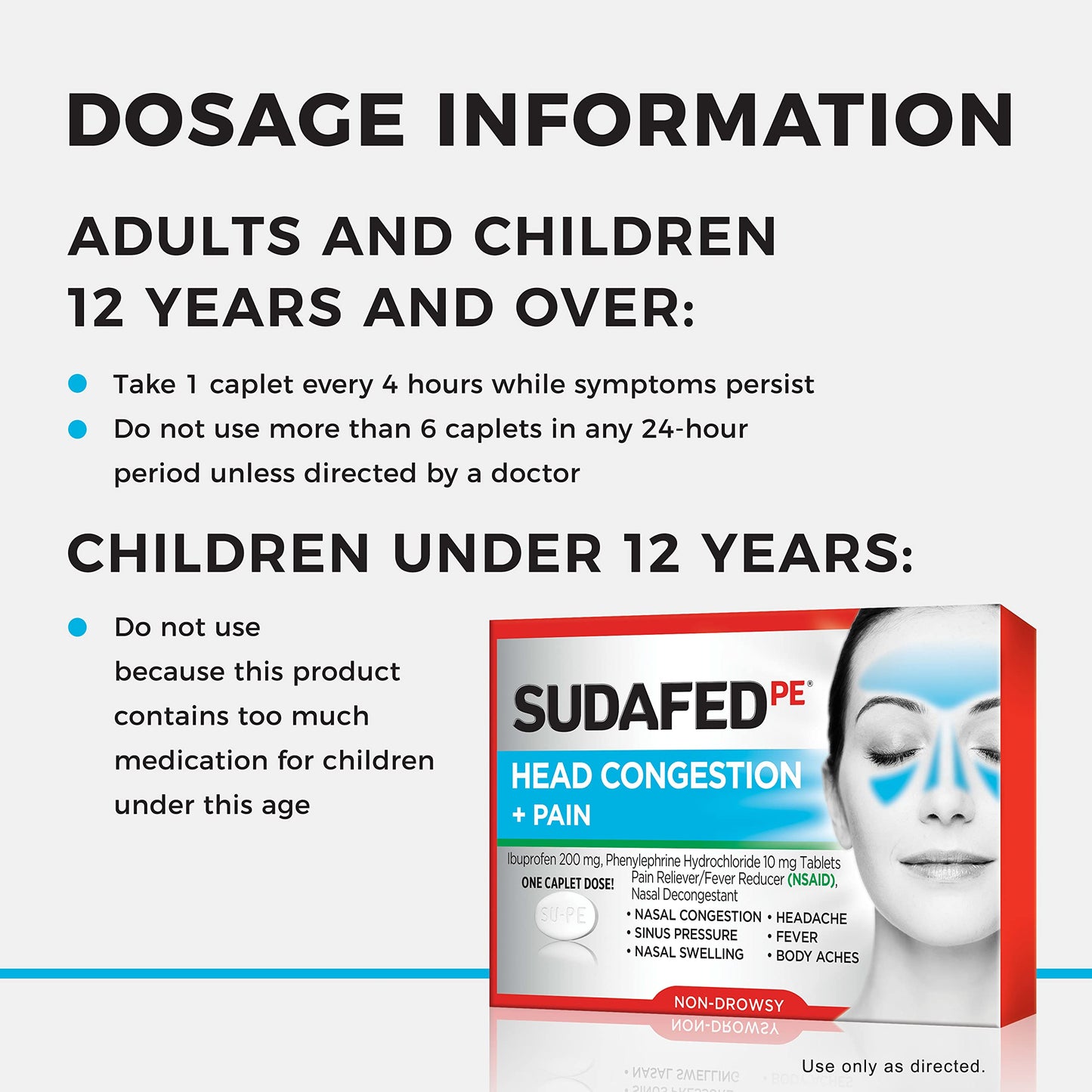 Sudafed PE Non-Drowsy Head Congestion + Pain Relief Caplets with Ibuprofen 200 mg & Phenylephrine HCl 10 mg – 20 ct