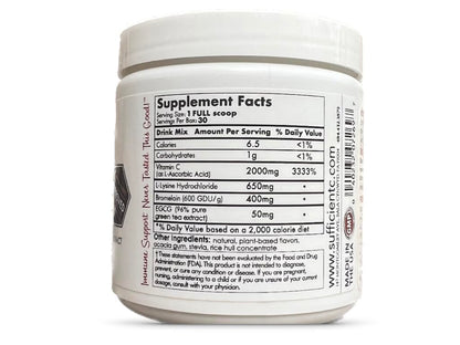 Sufficient-C High-Dose Vitamin C Lemon Peach Immune-Ade – 125g, Non-GMO