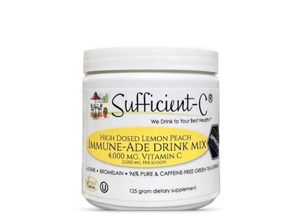 Sufficient-C High-Dose Vitamin C Lemon Peach Immune-Ade – 125g, Non-GMO