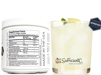 Sufficient-C High Dose Non-GMO Vitamin C - Lemon Peach Immune-Ade Drink Mix 250g (2 Pack)