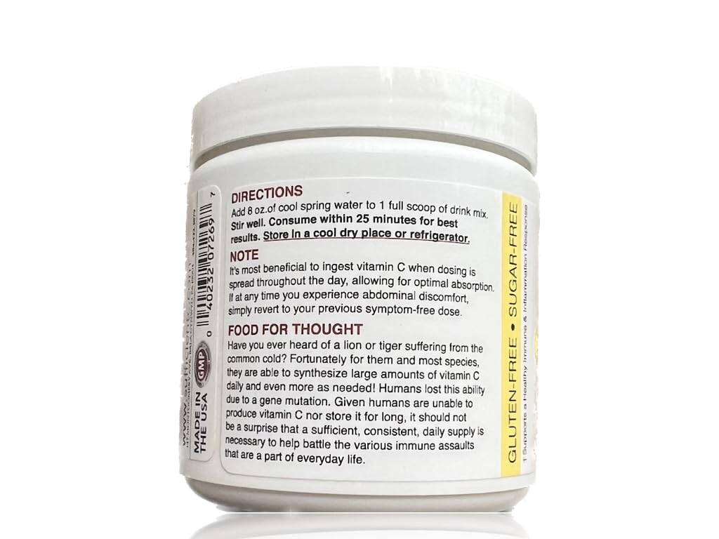 Sufficient-C High-Dose Vitamin C Lemon Peach Immune-Ade – 125g, Non-GMO