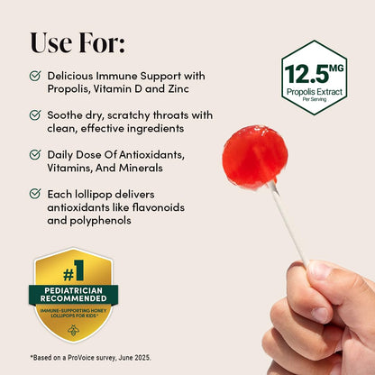 Kids Throat-Soothing Watermelon Lollipops by Beekeeper's Naturals – Doctor Formulated, 15 ct