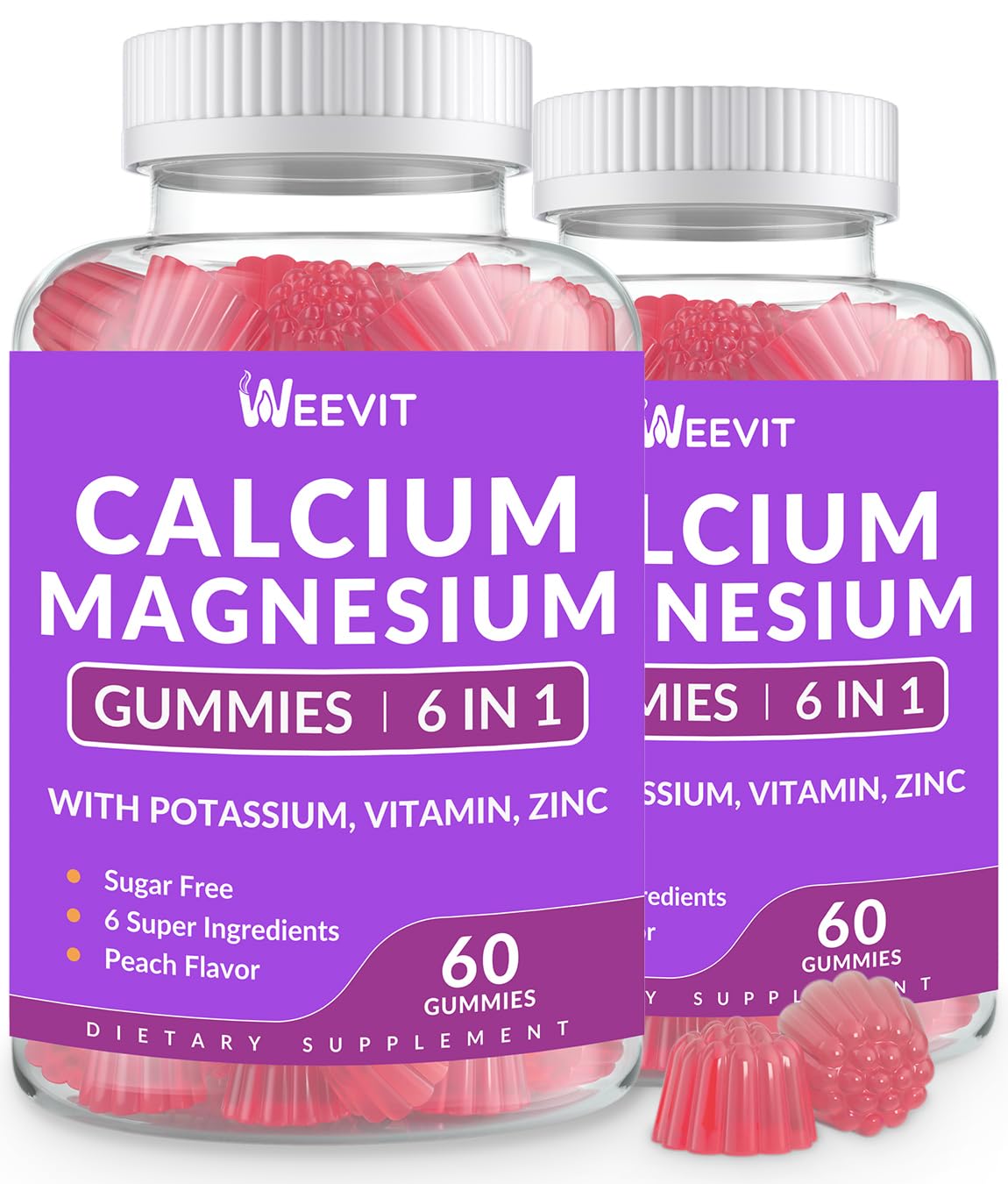 Sugar Free Calcium Gummies with Vitamin D3 & K2 – Vegan Algae Calcium, Calcium Magnesium Zinc, 2:1 Calcium:Magnesium