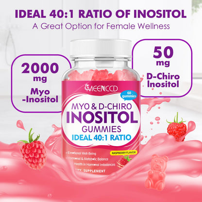 2-Pack Myo-Inositol and D-Chiro Inositol Gummies – 40:1 Ratio, Raspberry Flavor, 120 Count