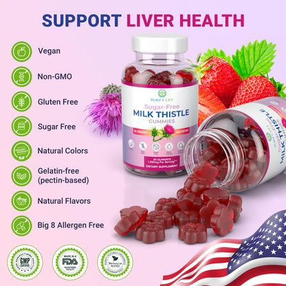 Sugar-Free Milk Thistle Gummies for Liver Detox & Repair – Blueberry-Raspberry Flavor (Vegan Cardo Mariano)