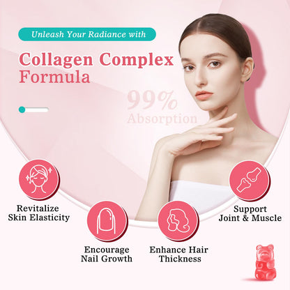2 Pack Sugar Free Collagen Gummies for Women and Men – Multi-Collagen I-V X, Biotin, Strawberry 120 Count