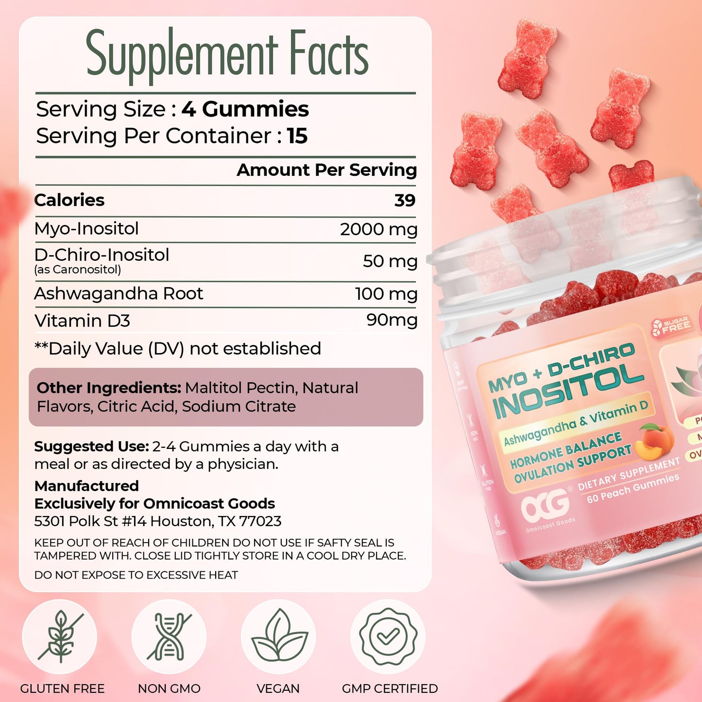 OCG Myo-Inositol & D-Chiro Inositol Gummies with Ashwagandha | PCOS Support
