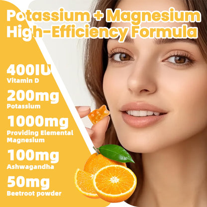 Potassium Magnesium Gummies with Ashwagandha – Sugar-Free, 120 Gummies | Magnesium Glycinate, D3, B6